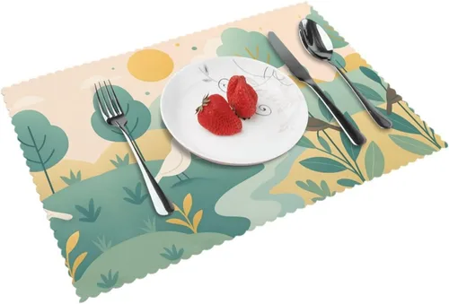 Miniatura 9 de Rectangular Placemats Set of 4, Heat Resistant Litchi Printed Kitchen Dining Table Mats
