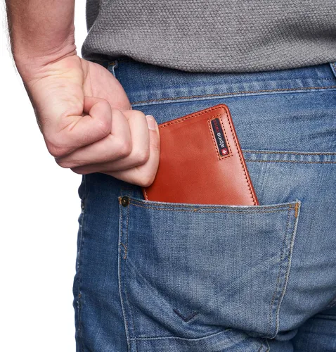 Miniatura 25 de Alpine Swiss RFID - Cartera de piel con 2 compartimentos para documentos de identidad, con ventana dividida, sección para billetes, en caja de regalo