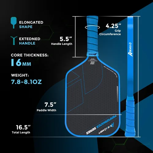 Miniatura 4 de AKS Performance Series Pickleball Paddles Set - Toray T700 Raw Carbon Fiber Pickleball Paddle with Friction Surface, 16mm Powerful Polymer Core, Azul