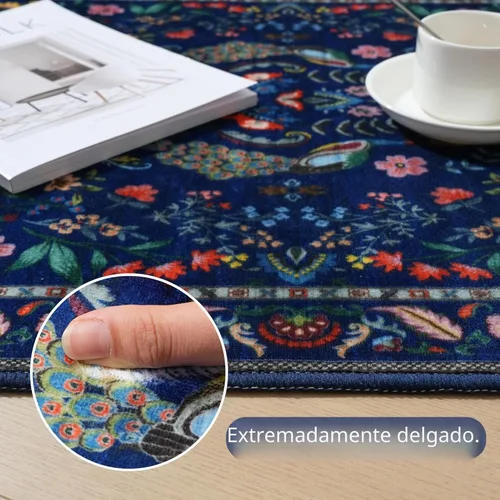 Miniatura 2 de Rugcomf Alfombra de pasillo lavable para cocina 2'6''x8' Alfombra de pasillo para entrada interior floral antideslizante alfombra suave para Azul