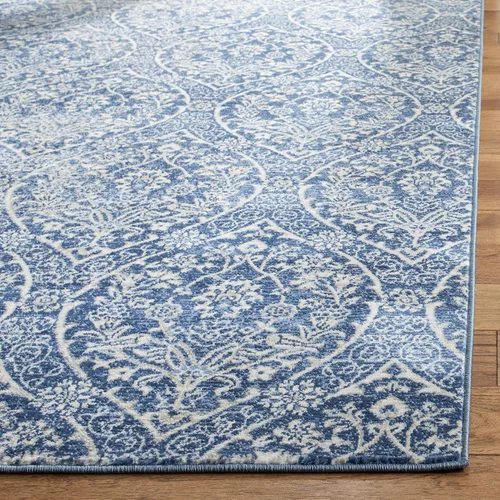 Miniatura 7 de SAFAVIEH Brentwood Collection Alfombra - 5'3" x 7'6", azul marino y gris claro, diseño floral damascado de estilo Ogee, sin desprendimiento