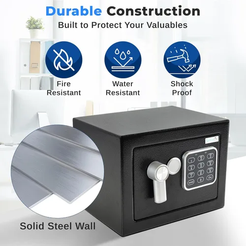 Miniatura 5 de SereneLife Caja de seguridad digital de acero de alta calidad, 9.1 x 6.7 x 6.7 pulgadas, almacenamiento seguro para efectivo, armas de fuego