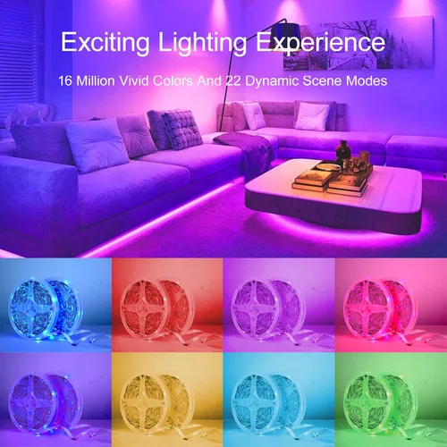 Miniatura 7 de Luces LED de 100 pies para dormitorio, con control remoto infrarrojo de 44 teclas y aplicación Bluetooth, tiras de luces LED inteligentes, tira