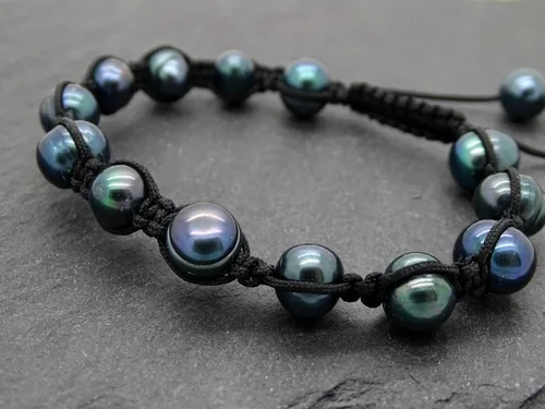 Miniatura 9 de Pulsera ajustable de perlas de pavo real negro para hombres y mujeres, regalo único