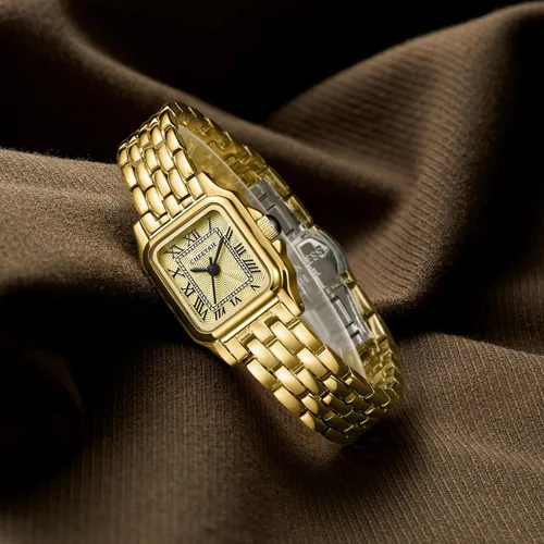 Miniatura 4 de CHEETAH - Relojes de oro para mujer con pulsera vintage pequeña, caja rectangular y esfera romana
