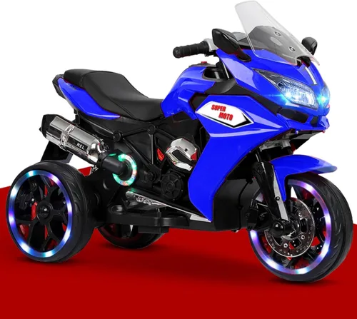 Miniatura 6 de TAMCO - Motocicleta eléctrica para niños con 3 ruedas, recargable, con ruedas ligeras (azul)