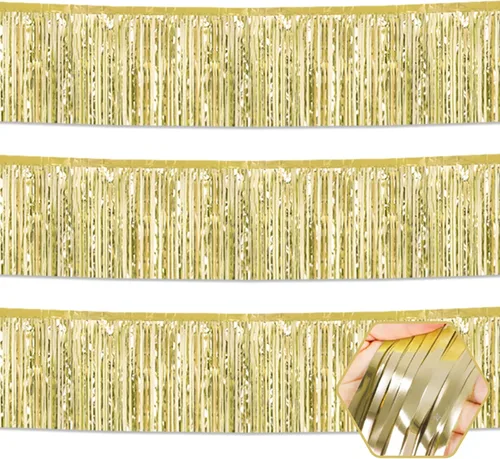Miniatura 23 de Paquete de 3 guirnaldas largas de flecos metálicos de aluminio negro dorado para colgar en la pared, Día de la Madre, Pascua, flotadores de desfile