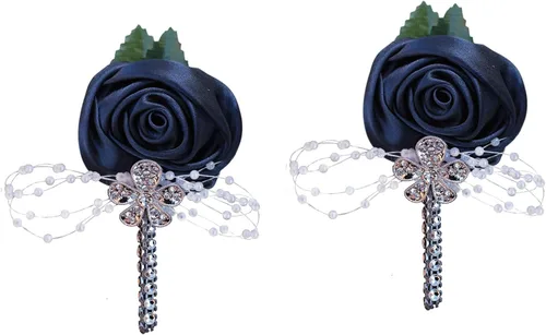 Miniatura 17 de Boutonniere de flores artificiales, paquete de 2 piezas para boda, tela de seda sintética, rosa Boutonniere para iglesia, boda, equipo, novio, Rosa