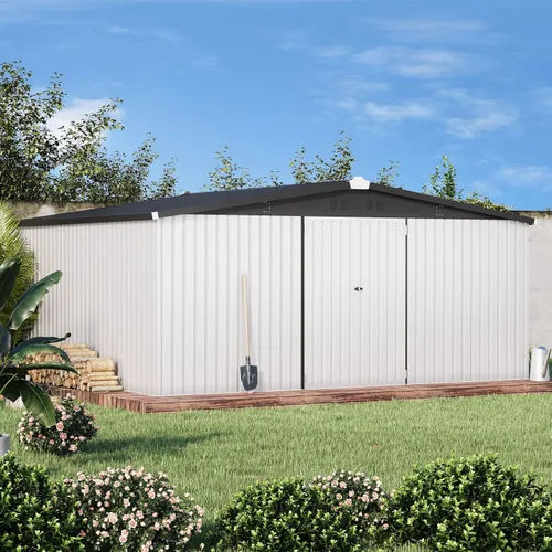 Miniatura 24 de AECOJOY Cobertizo de almacenamiento de metal para exteriores de 4 x 6 pies, cobertizo de herramientas de jardín resistente con puerta doble con Gris