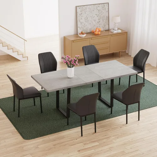 Miniatura 15 de ZckyCine Conjunto moderno de mesa de comedor de 5 piezas con mesa rectangular de madera y 4 sillas tapizadas en cuero, capacidad para 4 personas