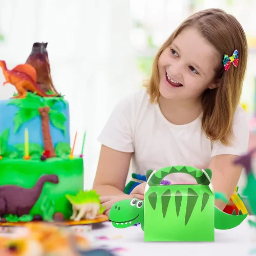 Miniatura 5 de Patelai - 12 bolsas de recuerdo de fiesta de dinosaurios 3D con temática de dinosaurios, cajas de regalo de dulces para niños, baby shower