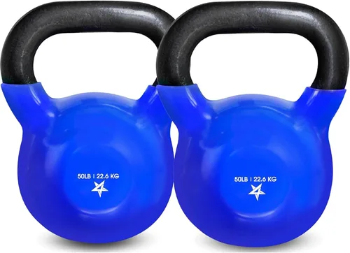 Miniatura 25 de Yes4All Pesa rusa, pesas rusas de hierro fundido con revestimiento de vinilo de 5-100 LB para entrenamiento de fuerza para ejercicios de gimnasio