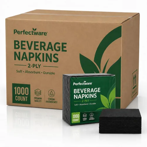 Miniatura 20 de Perfectware - Servilletas negras para bebidas de 2 capas - Paquete de 300 servilletas de cóctel, 10 x 10 pulgadas