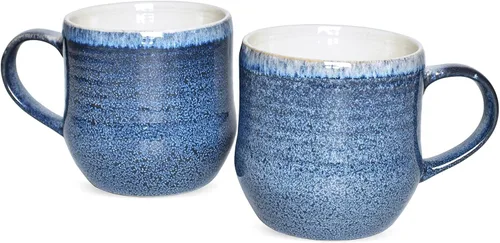 Bosmarlin Juego de 2 tazas de café grandes de cerámica, 17 onzas, taza de té grande azul para oficina y hogar, aptas para lavavajillas y microondas