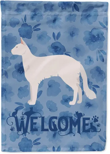 Miniatura 304 de Caroline's Treasures CK4813CHF - Bandera de bienvenida con gato abisinio azul, manga grande, para porche, para colgar en la pared, poliéster