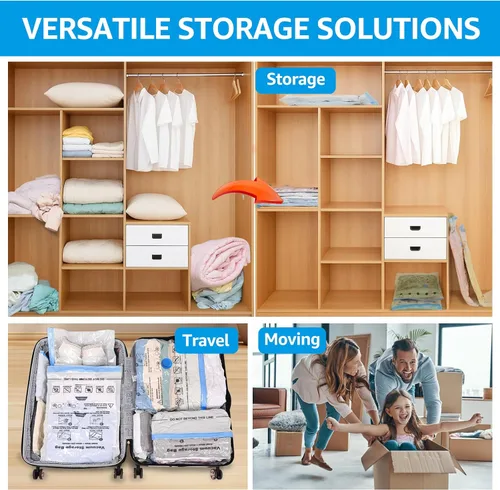 Miniatura 3 de Bolsas de almacenamiento al vacío BoxLegend con bomba de mano grande, paquete de 15 (1X-Jumbo, 2 Jumbo, 5 grandes, 5 medianas, 2 pequeñas) Bolsas