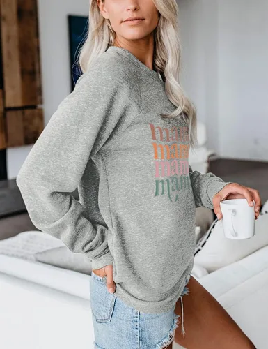 Miniatura 5 de Blooming Jelly Sudadera con cuello redondo y manga larga para mujer, con estampado de letras, estilo casual, con estampado de letras