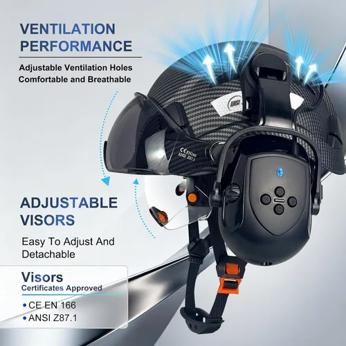 Miniatura 4 de Casco de seguridad SAFEBUILDER con visera, orejeras Bluetooth SNR 26dB, sombrero duro con viseras, orejeras montadas, sombreros duros ventilados