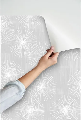 Miniatura 3 de Spoonflower Papel tapiz para despegar y pegar, diseño de diente de león gris claro, blanco, minimalista, círculo, copo de nieve, redondo, mediados