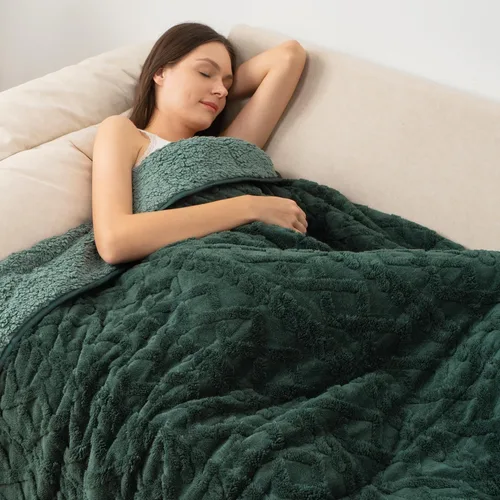Miniatura 25 de Wemore Manta con peso de forro polar Sherpa para adulto, 10 libras de doble cara, acogedora y esponjosa, manta ultra mullida con parte superior