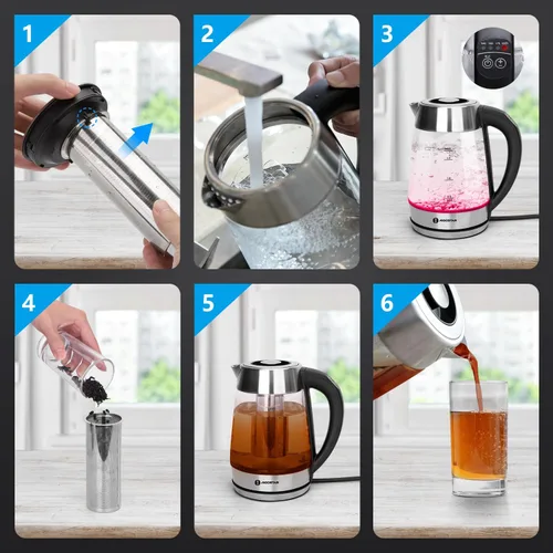 Miniatura 8 de Aigostar Hervidor Eléctrico, Tetera con Control de Temperatura e Infusor de Té, Hervidor de Agua Caliente de 1500W con Temperatura Variable, Función