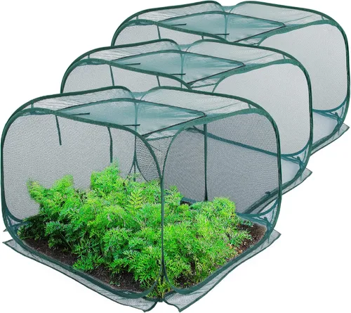 ANC POP Paquete de 3 cubiertas de malla desplegable para plantas, 40 x 40 x 30 pulgadas, protector de plantas para jardín elevado y cama de flores,