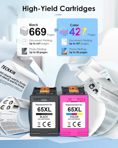 Miniatura 3 de TECKKIN 65XL - Cartucho de tinta negro/color, repuesto de alto rendimiento para HP Ink 65 65XL funciona para HP DeskJet 3755 3772 3700 3752 3722
