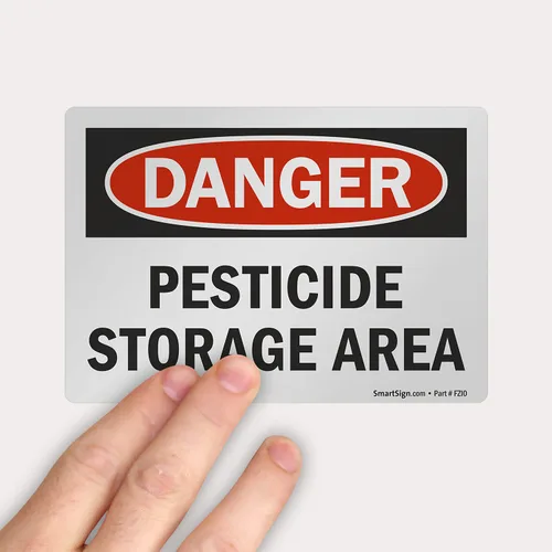 Miniatura 5 de SmartSign Etiqueta OSHA de 3.5 x 5 pulgadas "Peligro - Área de almacenamiento de pesticidas", poliéster adhesivo laminado de 3 mil, rojo, negro