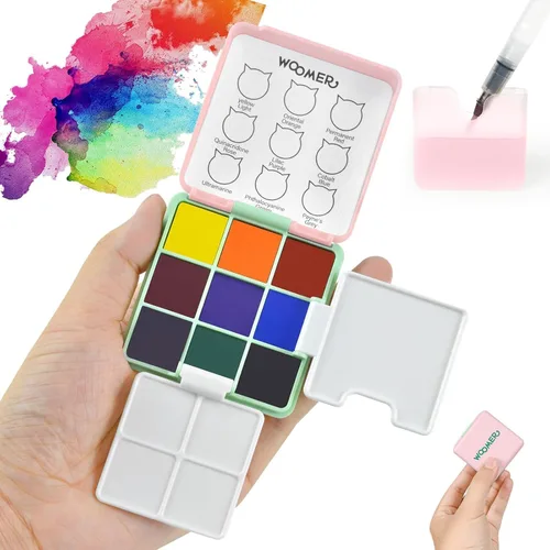 Miniatura 8 de Woomer Juego de pintura de acuarela, 36 colores vibrantes con pincel de agua y 10 papeles de acuarela de algodón de alta calidad (32 K), perfecto