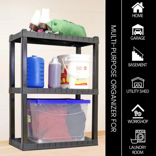 Miniatura 5 de Oskar - Estantes de almacenamiento de plástico resistentes para garaje, cocina, baño, sótano, habitación de los niños, estante organizador apilable