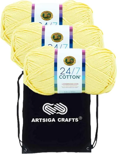 Miniatura 55 de Lion Brand 24/7 Algodón Rosa 761-101 (3 carretes - mismo lote de tinte) Hilado medio #4 de algodón para crochet y tejer con bolsa de proyecto