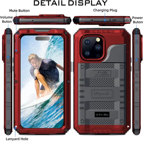 Miniatura 7 de Mitywah Funda impermeable para iPhone 7/iPhone 8 / iPhone SE 2020, funda de metal resistente de grado militar, protección de cuerpo completo, Negro
