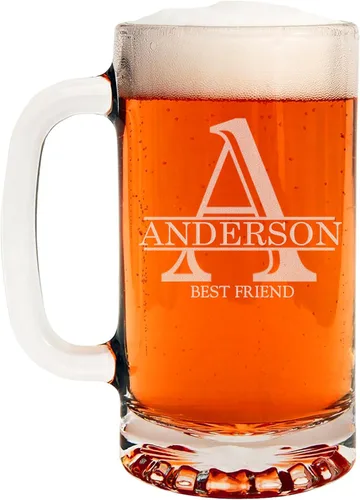 Miniatura 47 de Taza de cerveza de vidrio con monograma grabado de 16 onzas (letra B), regalos de cerveza personalizados de la A-Z para hombres, Día del Padre