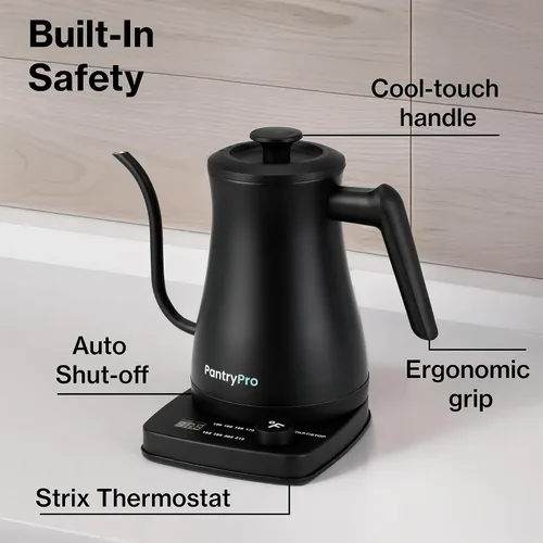 Miniatura 3 de Hervidor Eléctrico de 1.0 L de 1500 W con Pico de Ganso - Interior de Acero Inoxidable - Ebullición Rápida - Apagado Automático, Protección Contra