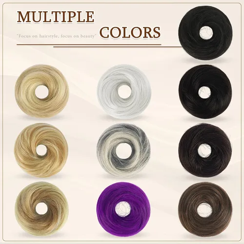 Miniatura 6 de Sofeiyan 2 piezas de extensión de cabello rizado ondulado en forma de moño desordenado, mini moño desordenado con banda elástica, peluca sintética