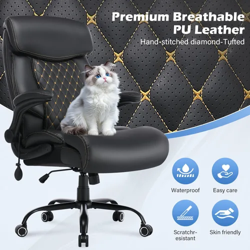 Miniatura 4 de Silla de oficina grande y alta de 500 libras, cómoda silla ejecutiva resistente con soporte lumbar ajustable para dolor de espalda, silla