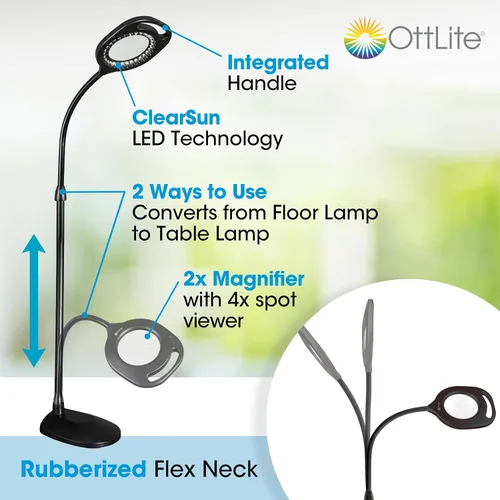 Miniatura 2 de OttLite – Lámparas para mesa y piso, con lupa, 2 en 1, ledes, 43828C, 15.00watts