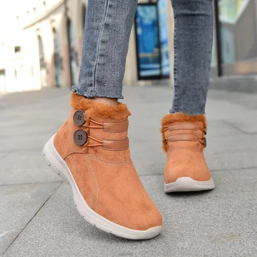 Miniatura 7 de LANCROP Botas de nieve de invierno para mujer, con forro de piel, botines de tobillo sin cordones, cálidos, impermeables, para exteriores