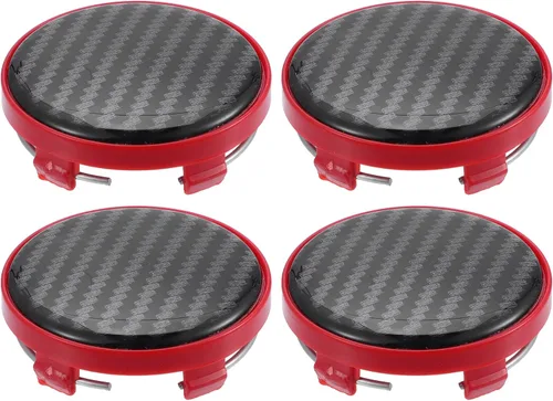 ACROPIX Tapones centrales para llanta de automóvil de 2.362 in con 5 clips con adhesivo negro de fibra de carbono rojo – Paquete de 4, diámetro