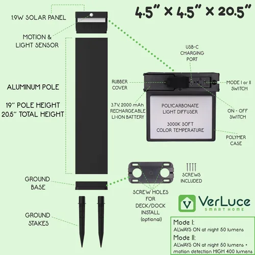 Miniatura 9 de Luces solares de sendero - Luces solares para pasarela para exteriores - Sensor PIR y dos modos de iluminación - Batería recargable que dura hasta