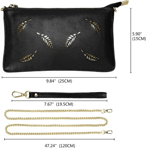 Miniatura 7 de Uromee Cartera de mano para mujer, de piel auténtica, con cadena de hombro desmontable