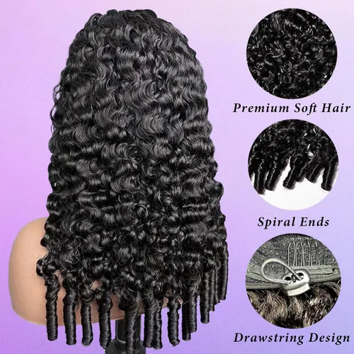 Miniatura 3 de Celiarita Media peluca de cabello humano rizado birmano 3 en 1, cordón sin costuras, con volteo por la mitad de la peluca, línea de cabello