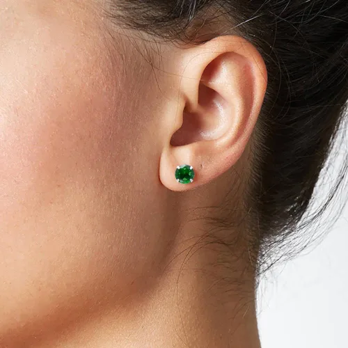 Miniatura 11 de Aretes de plata de ley con circonita cúbica verde esmeralda para mujer