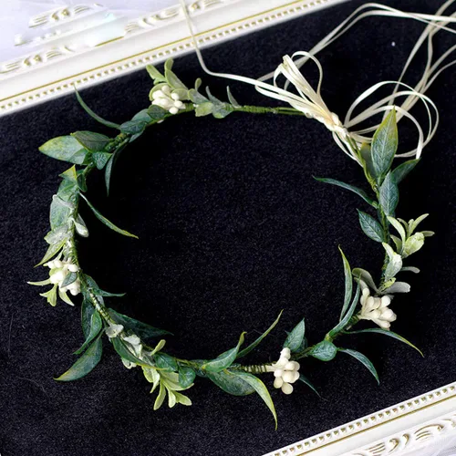 Miniatura 4 de DDazzling - Diadema de flores de eucalipto con hojas verdes para mujer y niña, banda para la cabeza, diseño de halo para novias, accesorio