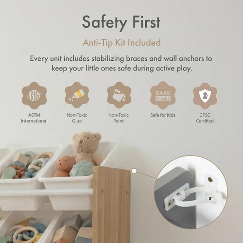 Miniatura 7 de Humble Crew Organizador de juguetes extra grande con 20 contenedores de plástico – Estantería de almacenamiento color natural/blanco con 4 estantes