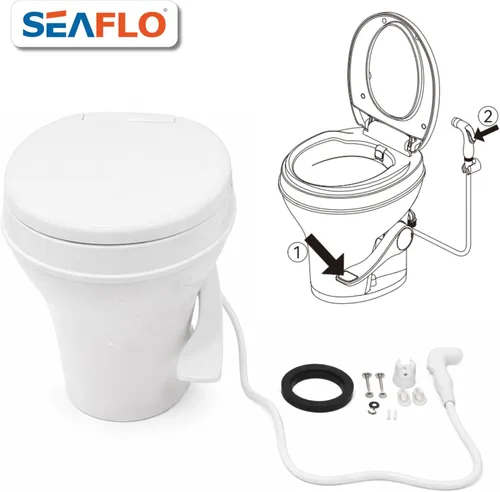 Miniatura 14 de SEAFLO Inodoro de altura residencial para cámper o caravana con accesorio rociador, altura estándar de 18.5 pulgadas, sistema de descarga por