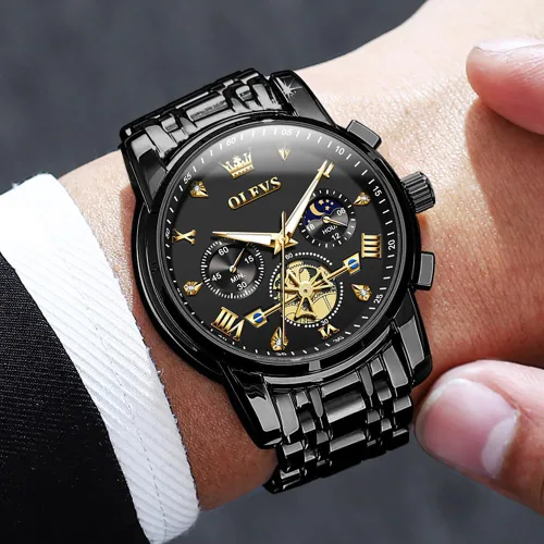 Miniatura 7 de OUPINKE Mens Watches Fashion Sport WristWatches Multifunction Chronograph Analog Quartz Luminous Waterproof Calendar Stainless Steel Bracelet