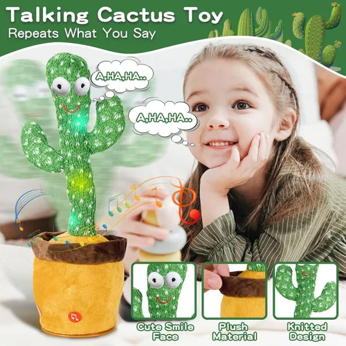 Miniatura 2 de Juguete de cactus que habla bailando para bebés, niños y niñas, juguete de grabación que imita el canto repite lo que dices, regalo musical