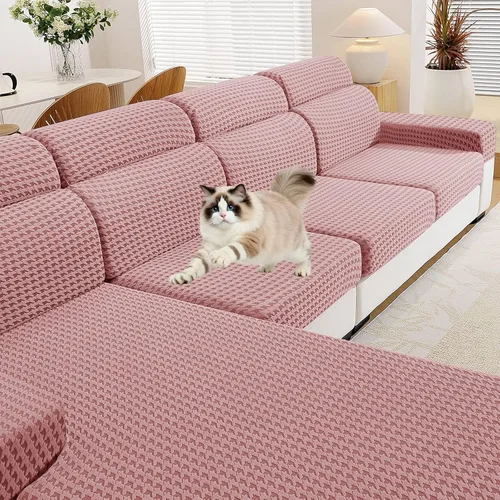 Miniatura 13 de MAXIJIN Fundas de cojín para sofá seccional, funda de cojín elástica para sofá, lavable, protector de muebles con parte inferior elástica y correa