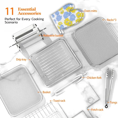 Miniatura 5 de Horno freidora de aire grande de 20 cuartos de galón, horno tostador 10 en 1, combo de freidora de aire con ventana para la familia, horno freidora